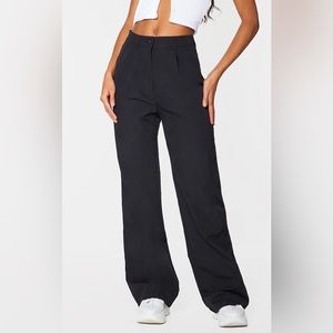 Black Peach Skin Straight Leg Pants